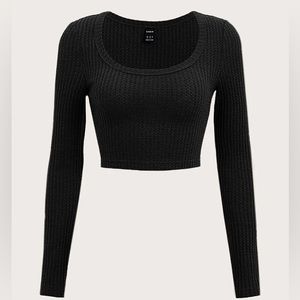 SHEIN EZwear Scoop Neck Rib-Knit Crop Tee BRAND NEW